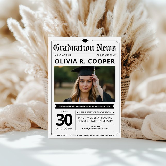 Modern Photo Newspaper Graduation Invitation (Creator Uploaded)