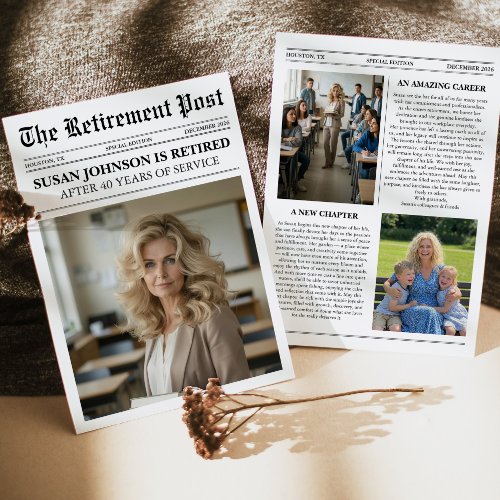 Modern Photo Newspaper Retirement Card