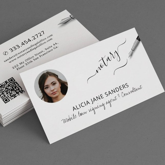 Modern photo notary mobile signing agent business card (Creator Uploaded)
