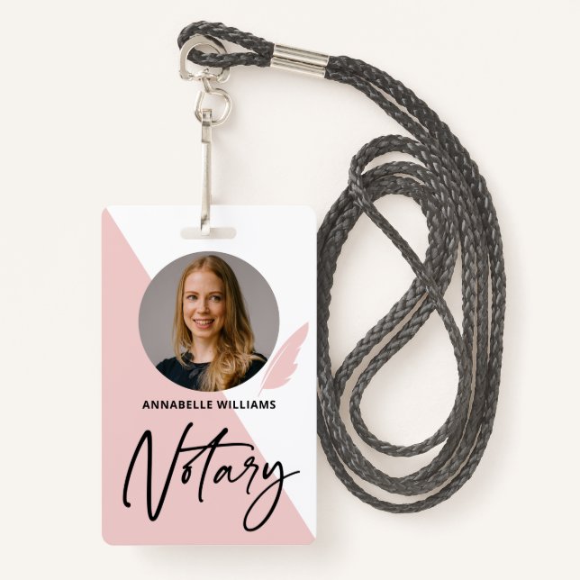 Modern Photo Notary Signing Agent  Badge (Front with Lanyard)