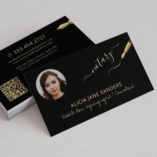 Modern photo notary signing agent business card