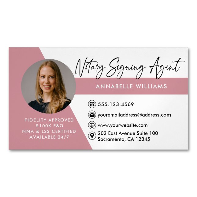 Modern Photo Notary Signing Agent  Business Card Magnet (Front)