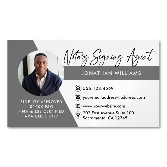 Modern Photo Notary Signing Agent Business Card Magnet (Front)