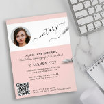 Modern photo notary signing agent QR Flyer<br><div class="desc">Modern trendy script professional legal certified notary attorney at law consultant custom personalized black and white and dusty rose promotional flyer with elegant calligraphy and pens.             Easy to personalize with your photo and your automatically generated scanning QR CODE to your website or social media.</div>