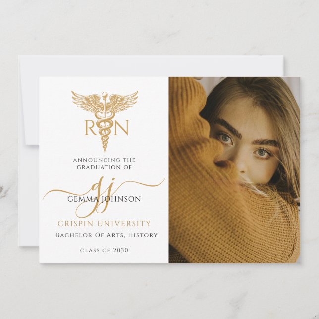 Modern Photo Nurse Graduation Gold Script Announcement (Front)