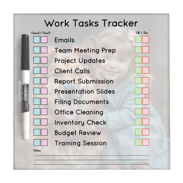 Modern Photo Office Work Tasks Tracker Dry Erase Board (Front)