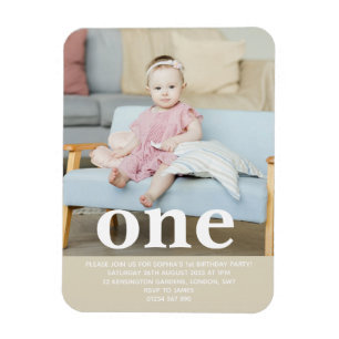 Modern photo One First Birthday Invitation Magnet