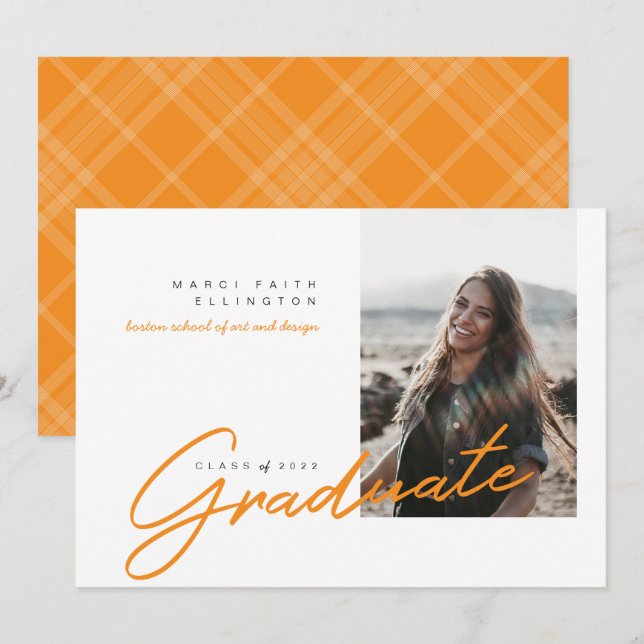 Modern Photo Orange Graduate Announcement (Front/Back)
