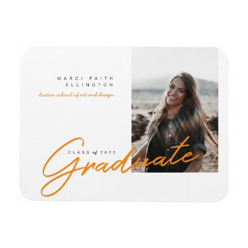 Modern Photo Orange Graduate Announcement Magnet