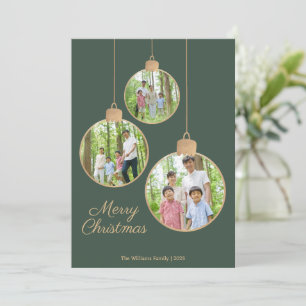 Modern Photo Ornament Green Christmas Holiday Card