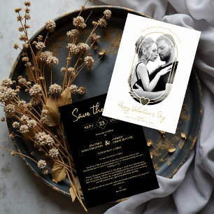 Modern Photo Oval Effect Black Heart Valentines Save The Date