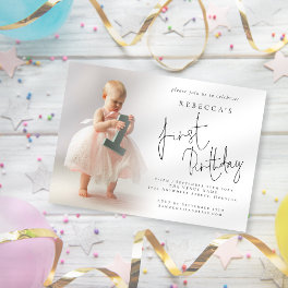 Modern Photo Overlay 1st Birthday Invitation