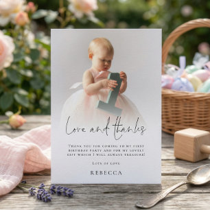 Modern Photo Overlay 1st Birthday Love Thanks Card