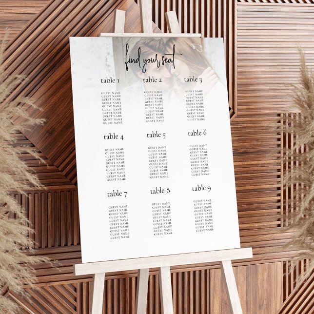 Modern Photo Overlay 9 Table Wedding Seating Chart Foam Board (Creator Uploaded)