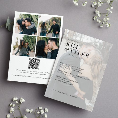 Modern photo overlay all in one QR RSVP wedding Invitation