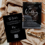 Modern Photo Overlay | All in One Wedding Invitation<br><div class="desc">These modern, elegant wedding invitations feature your own personal photo covering the background completely. A sheer black overlay contains white trendy script typography. The back of the card is black, and features room for your wedding reception details, plus information so guests can visit your wedding website to RSVP online, including...</div>