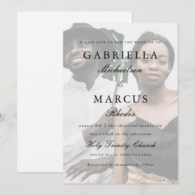 Modern Photo Overlay and Simple Typography Wedding Invitation (Front/Back)