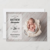 Modern Photo Overlay Baby Boy Birth Announcement