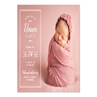 Modern Photo Overlay Baby Girl Birth Announcement