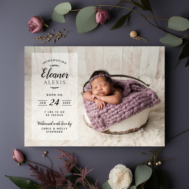 Modern Photo Overlay Baby Girl Birth Announcement (Creator Uploaded)