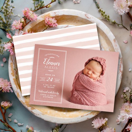 Modern Photo Overlay Baby Girl Birth Announcement