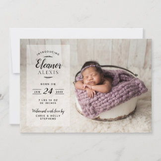 Modern Photo Overlay Baby Girl Birth Announcement