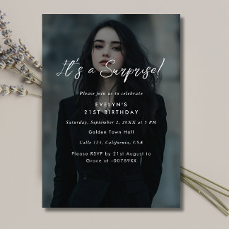 Modern Photo Overlay Birthday Surprise Party Invitation