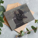 Modern photo overlay black wedding save the date<br><div class="desc">Trendy typography minimalist ampersand black and white wedding save the date dark monochromatic card template with your custom transparent photo.</div>
