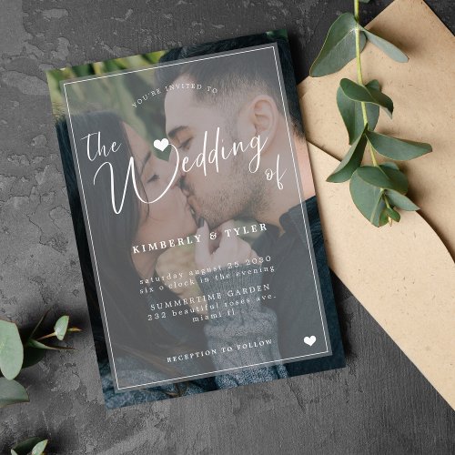Modern photo overlay black white wedding invitatio invitation