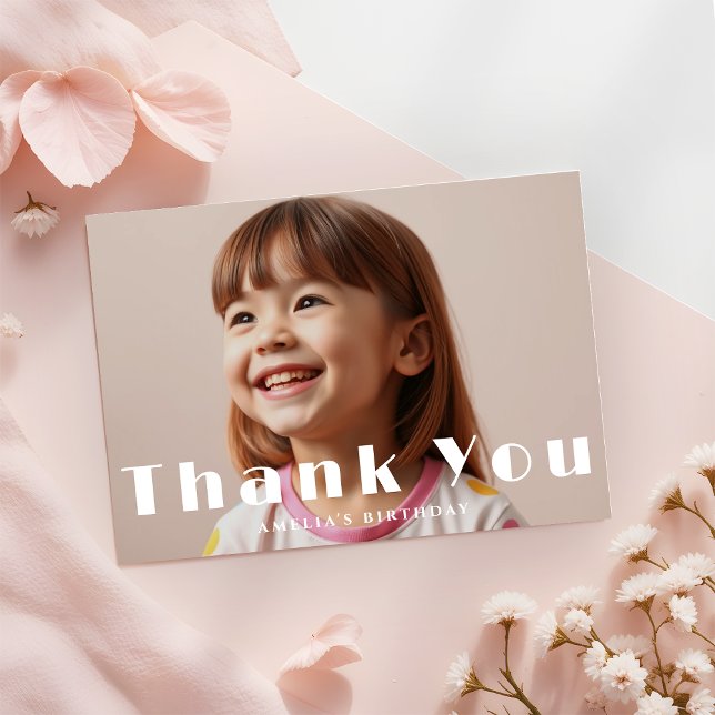 Modern Photo Overlay Bold Typography Kids Birthday Thank You Card (Creator Uploaded)