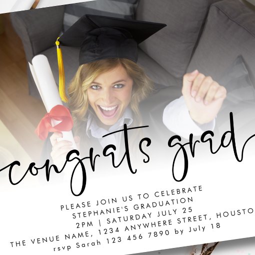 Modern Photo Overlay Congrats Grad 2024 Graduation Invitation | Zazzle