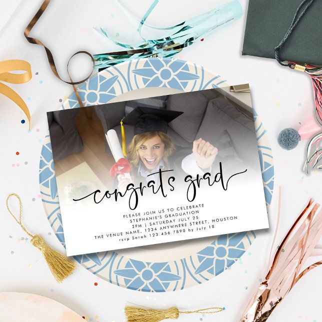 Modern Photo Overlay Congrats Grad Graduation Invitation (Creator Uploaded)