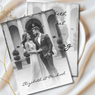 Modern Photo Overlay Elegant Black White Wedding  Invitation