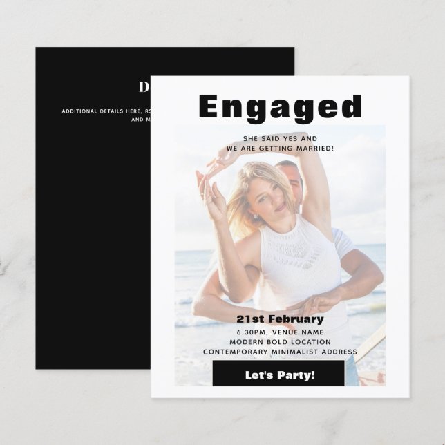 Modern Photo Overlay ENGAGEMENT Party Announcement (Front/Back)