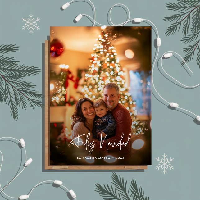 Modern Photo Overlay Feliz Navidad Christmas Red Holiday Card (Creator Uploaded)