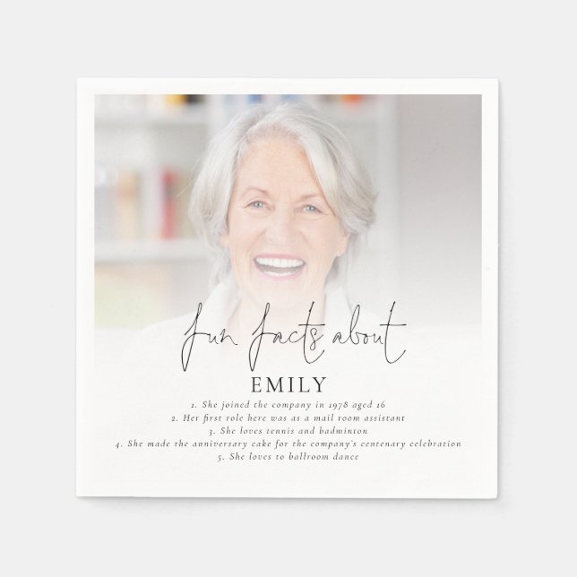 Modern  Photo Overlay Fun Facts Retirement Party  Napkins (Front)