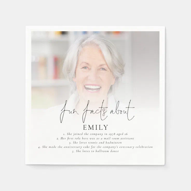 Modern Photo Overlay Fun Facts Retirement Party Napkins Zazzle
