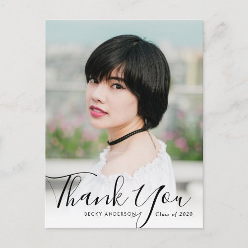 modern photo overlay graduation thank you postcard