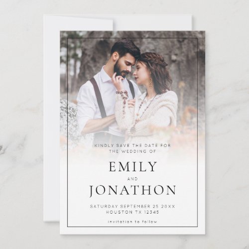 Modern Photo Overlay Line Border QR Code Save The Date