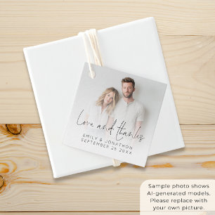 Modern Photo Overlay Love Thanks Script Wedding Favor Tags