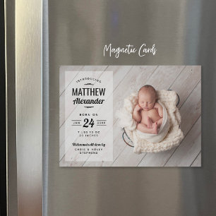 Modern Photo Overlay Magnetic Birth Announcement