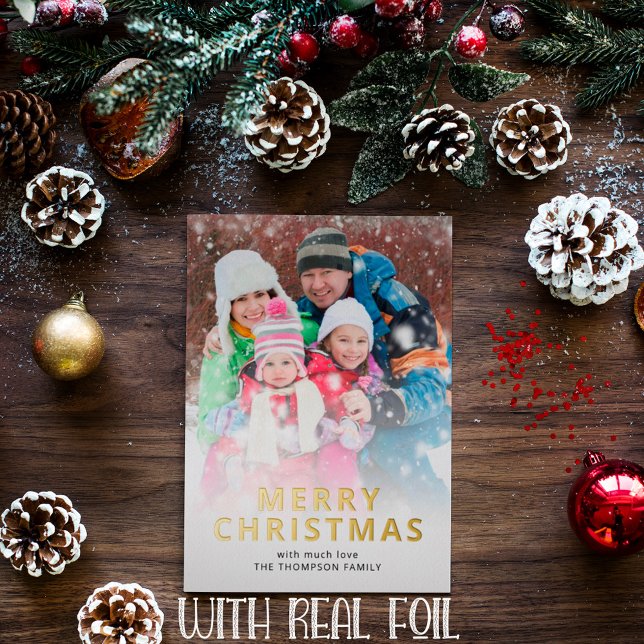 Modern Photo Overlay Merry Christmas  Foil Holiday Card (Creator Uploaded)