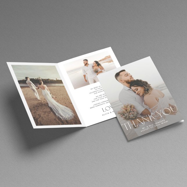 Modern photo overlay message wedding folded thank you card (Creator Uploaded)