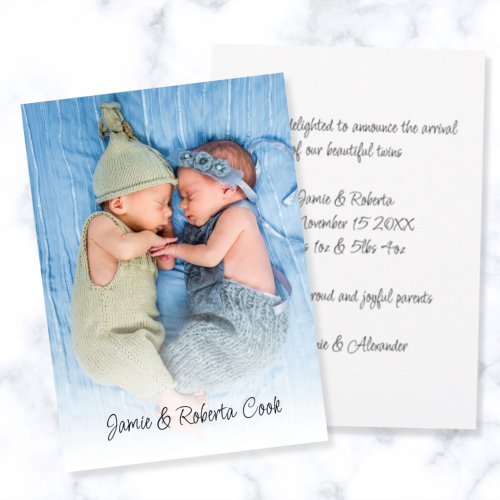 Modern Photo Overlay Name Twins Birth Announcement