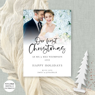 Modern Photo Overlay Our First Christmas Mr Mrs Holiday Card