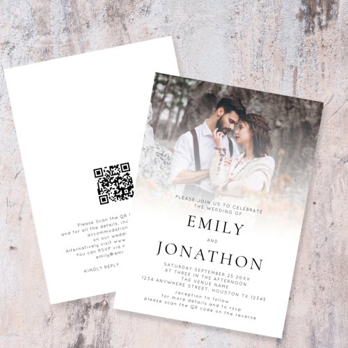 Modern Photo Overlay QR Code Wedding Invitation