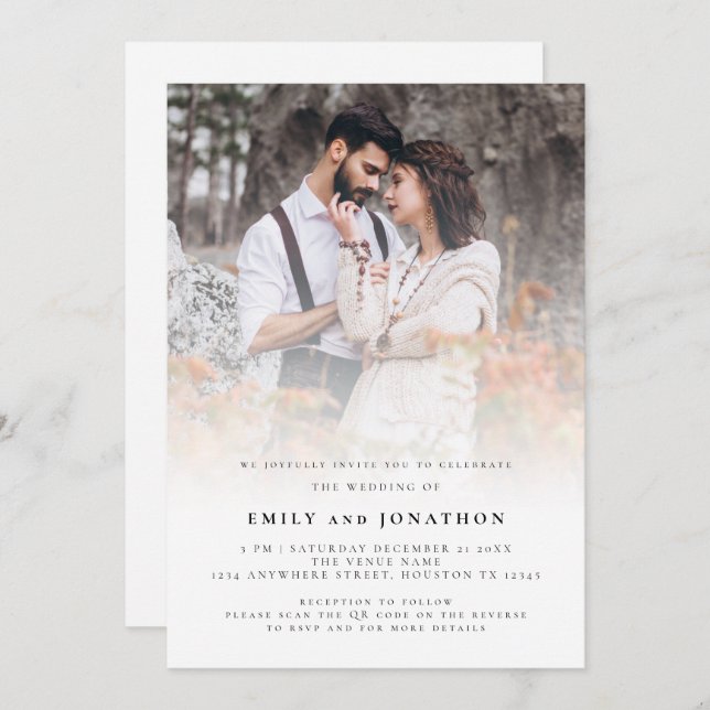 Modern Photo Overlay QR code Wedding Invitation (Front/Back)