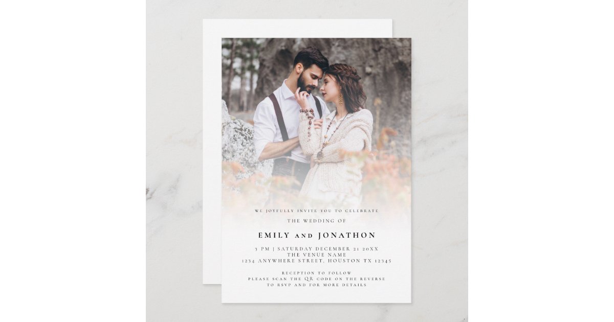 Modern Photo Overlay QR code Wedding Invitation | Zazzle