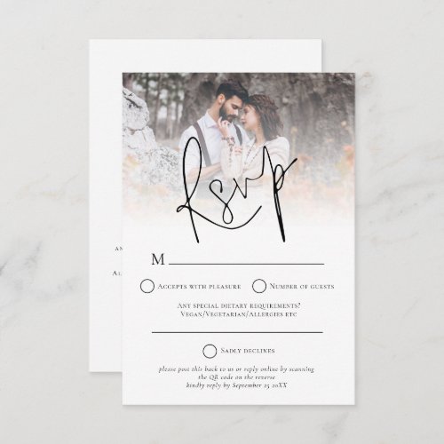 Modern Photo Overlay QR Code Wedding RSVP Card