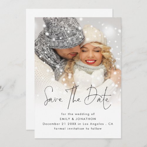 Modern Photo Overlay QR Code Winter Wedding  Save The Date